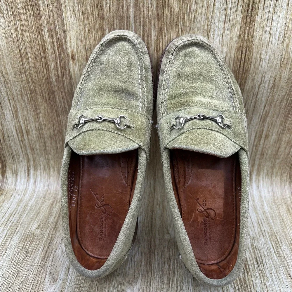 Rancourt & Co Bit Loafers Men's Size 9 D Olive Green Suede Handsewn Made in USA